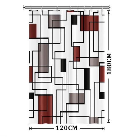 Xiaoterna Geometric Shower Curtain Abstract Red and Black Bathroom Curtain Modern Simplicity Geometric Square Waterproof Machine Washable Shower
