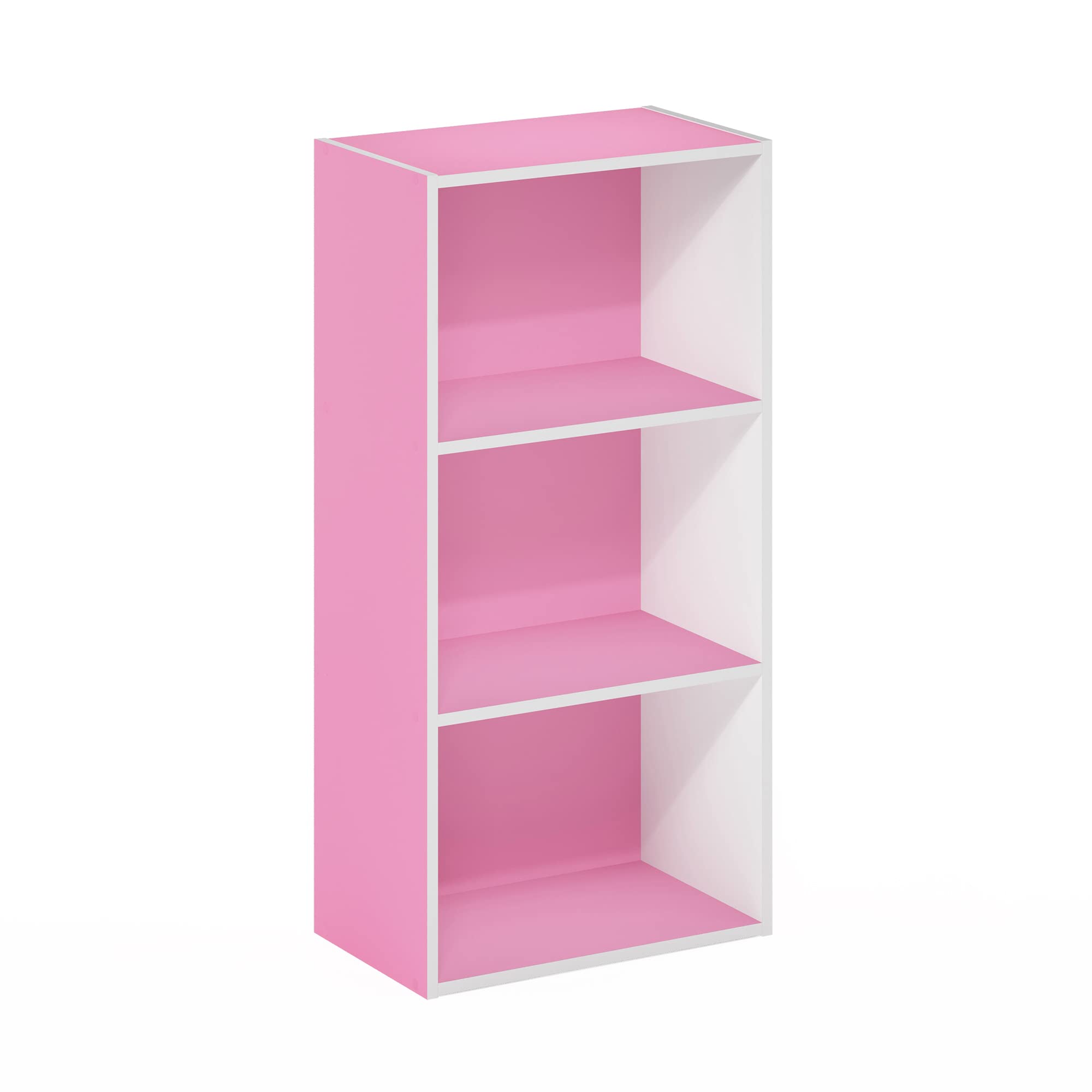 Furinno LUDER Book Shelf, 3-Tier Modern Bookshelf, Open Shelves Bookcase 9.3 x 16 x 31.4, for Living Room, Bedroom, Home Office, Pink/White