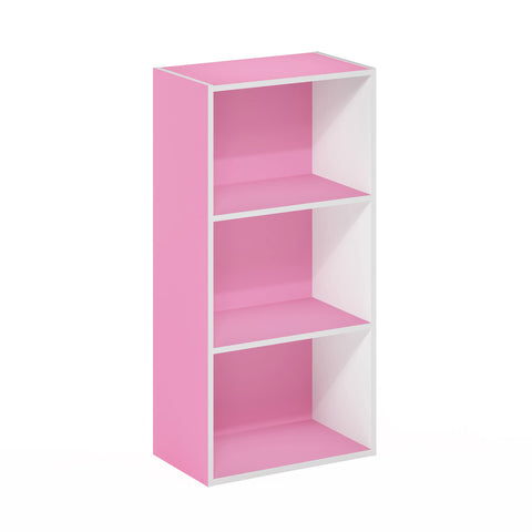 Furinno LUDER Book Shelf, 3-Tier Modern Bookshelf, Open Shelves Bookcase 9.3 x 16 x 31.4, for Living Room, Bedroom, Home Office, Pink/White