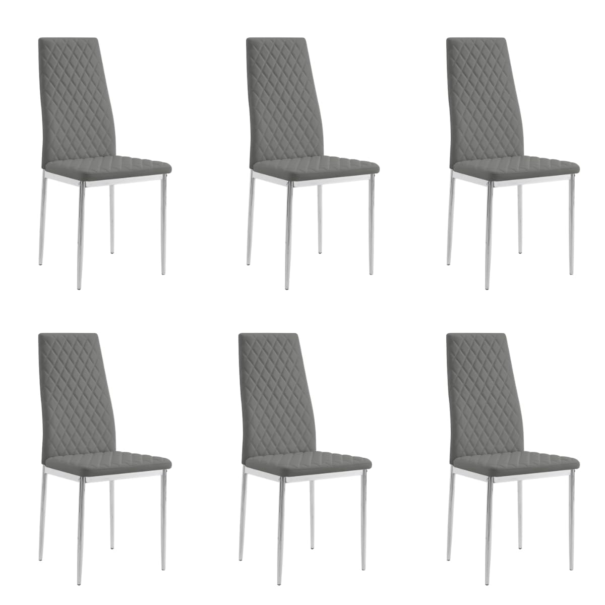 Home Detail Sierra Set of 6 Dining Chairs, Grey Faux Leather, Silver Legs