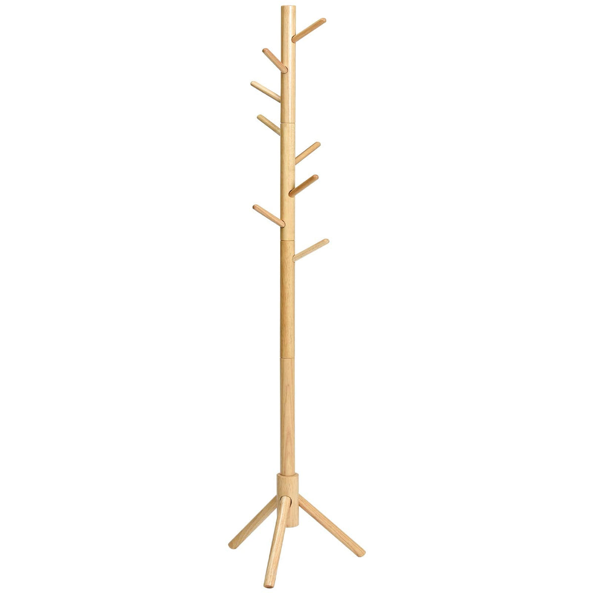 IBUYKE Wood Coat Rack with 8 Hooks,3 Adjustable Sizes,Natural RF-1193