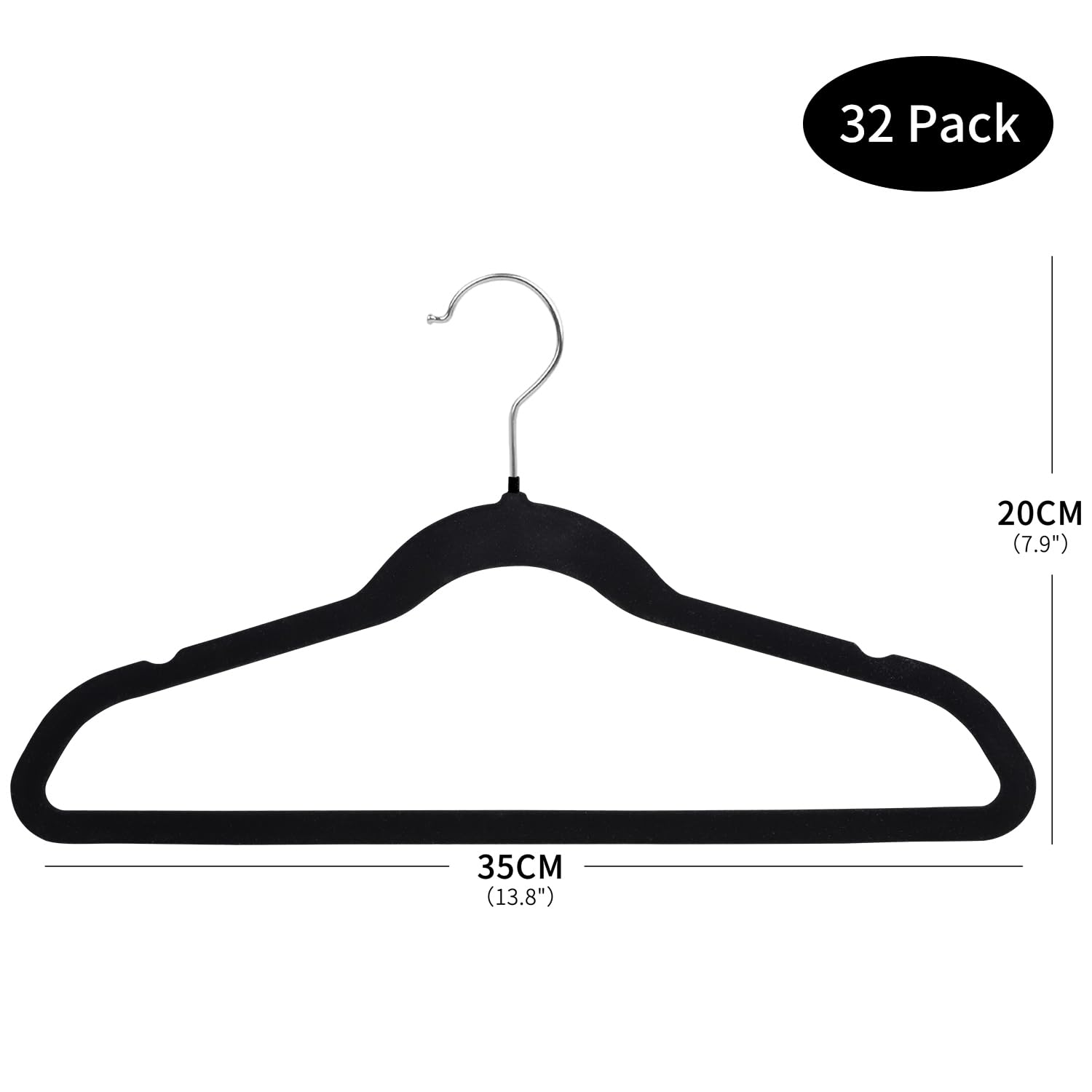 ManGotree 14 Inch Kids Velvet Hangers Felt Children's Hangers 32 Pack Black