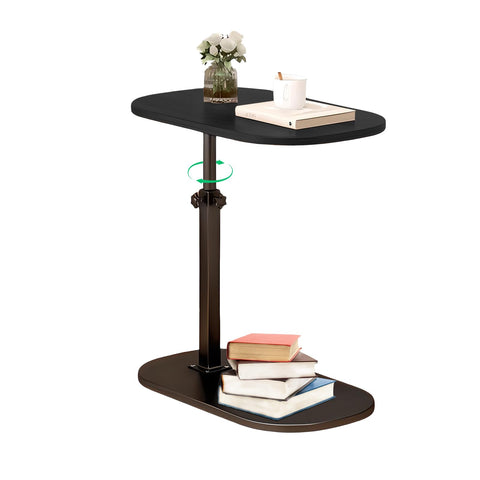 YYW C Shaped End Table, Adjustable Height with Wheels, Glossy Black (Glossy Black)