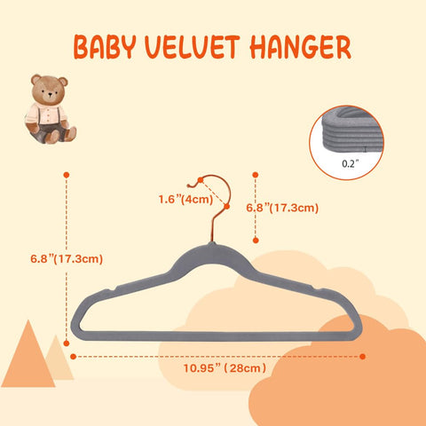 Stormix Baby Velvet Hangers Non-Slip Space Saving Swivel Hook 32 Pack Gray