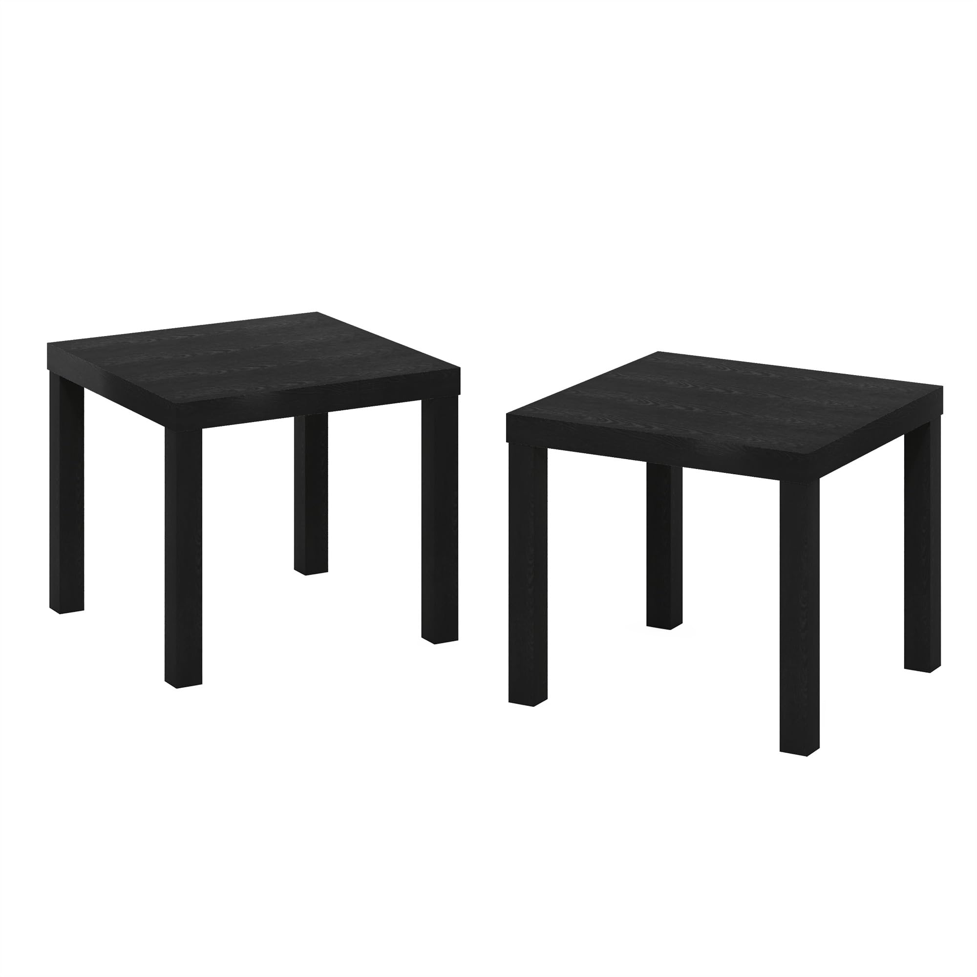 Furinno CLASSIC Side Table Set of 2, Square End Table with 1.8 Thick Tabletop, Night Stand, Bedside Table, for Living Room, Bedroom, Black
