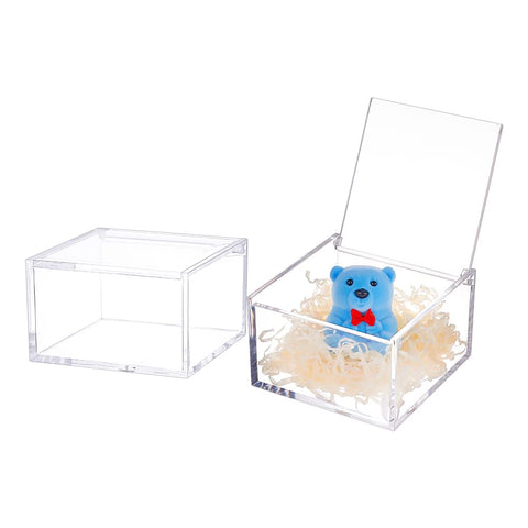 BENECREAT 2Pcs Acrylic Box with Lid, 10x10x6cm Clear Cube Display Case Storage Boxes Organizer Containers for Wedding Birthday Gift Packing Jewelry