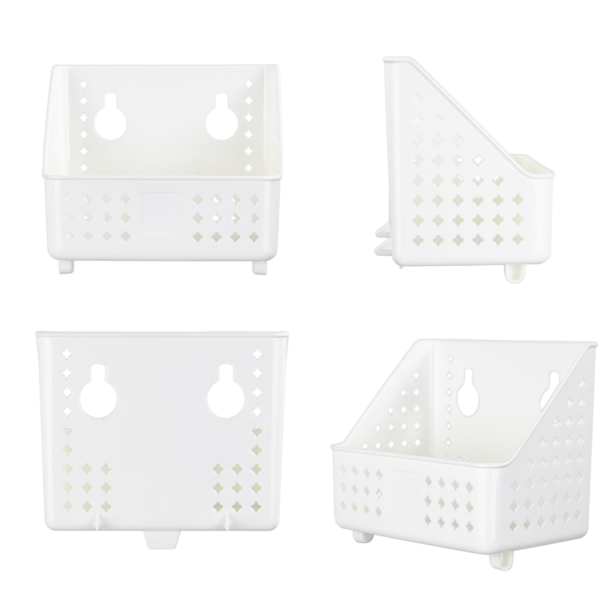 Cetomo Plastic Hanging Baskets with Hole, Wall Mounted Storage Boxes, Hangable Shelf Basket Organizer with Hooks, for Bathroom Shower Home Kitchen