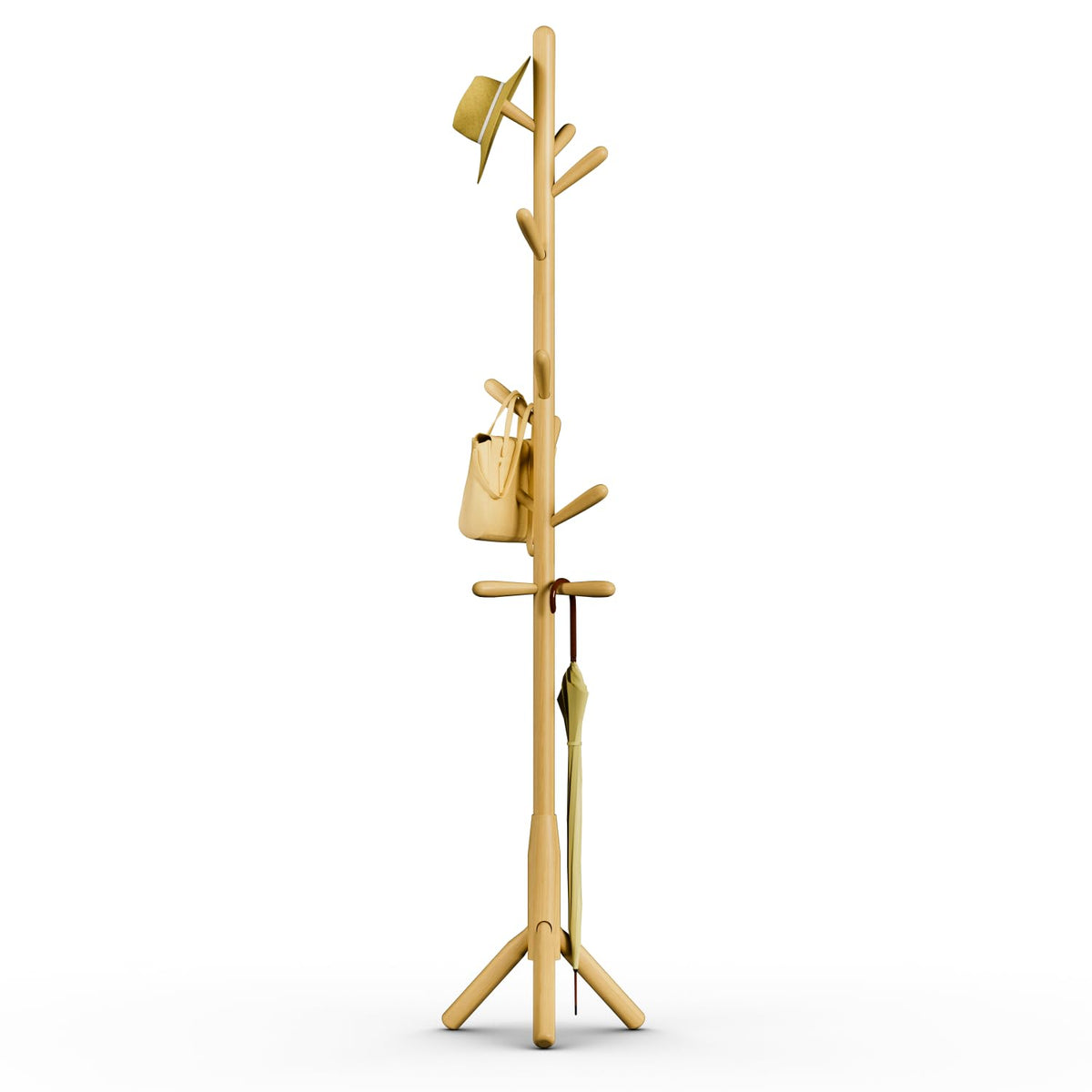 Solid Wood Coat Rack, Freestanding Tree-Shaped Coat Rack with 11 Hooks, Main Pole 1.6" dia for Clothes, Hat Stand Used in Bedroom/Office/Entryway