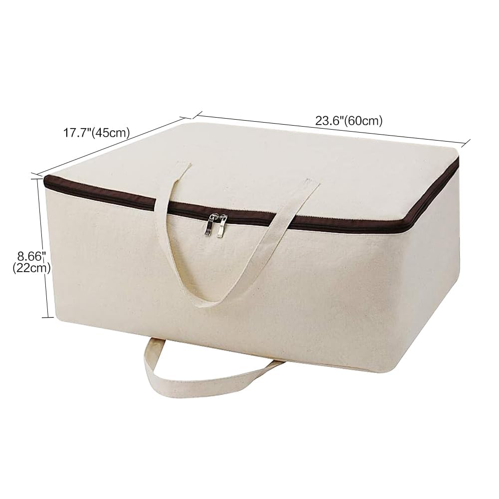 Pack of 2, Breathable Natural Cotton Canvas Soft Storage Bags with Handles & 3-side Zip