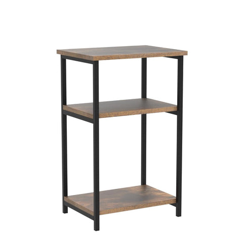 Furinno JUST Side Table Set of 2, 3-Tier Metal Frame End Table with Open Shelf, Night Stand, Bedside Table, for Living Room, Bedroom, Amber Pine