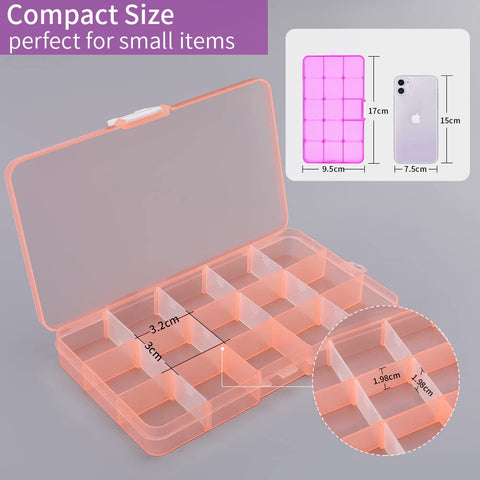 Opret 4 Pcs Bead Storage Box, 15 Grids Plastic Jewellery Organisers