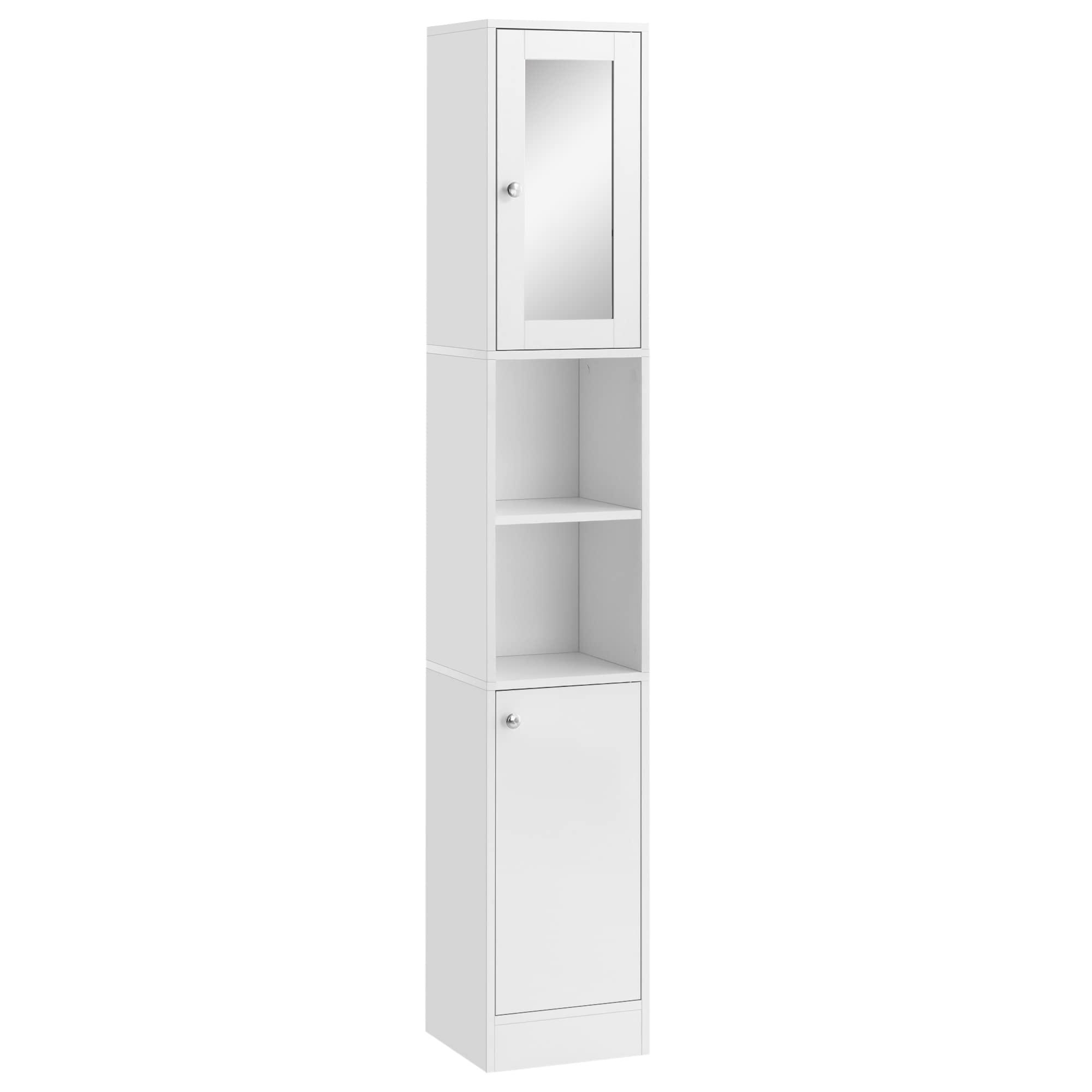 kleankin Tall Bathroom Storage Cabinet Mirrored Tallboy Cabinet White