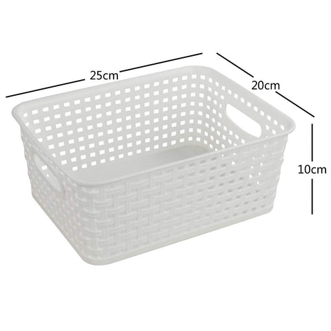 Dynko Plastic Weave Rattan Storage Basket, 6 Packs, Grey White
