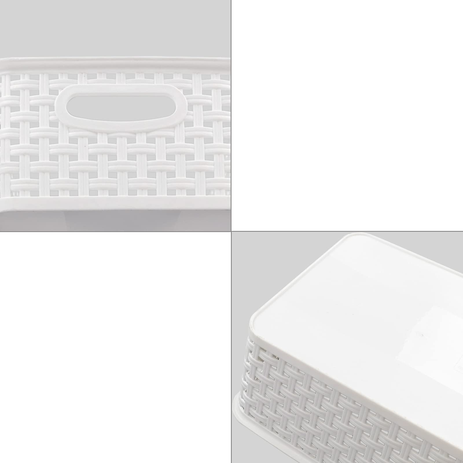 Easymanie 6-pack Plastic Woven Rattan Storage Basket, White