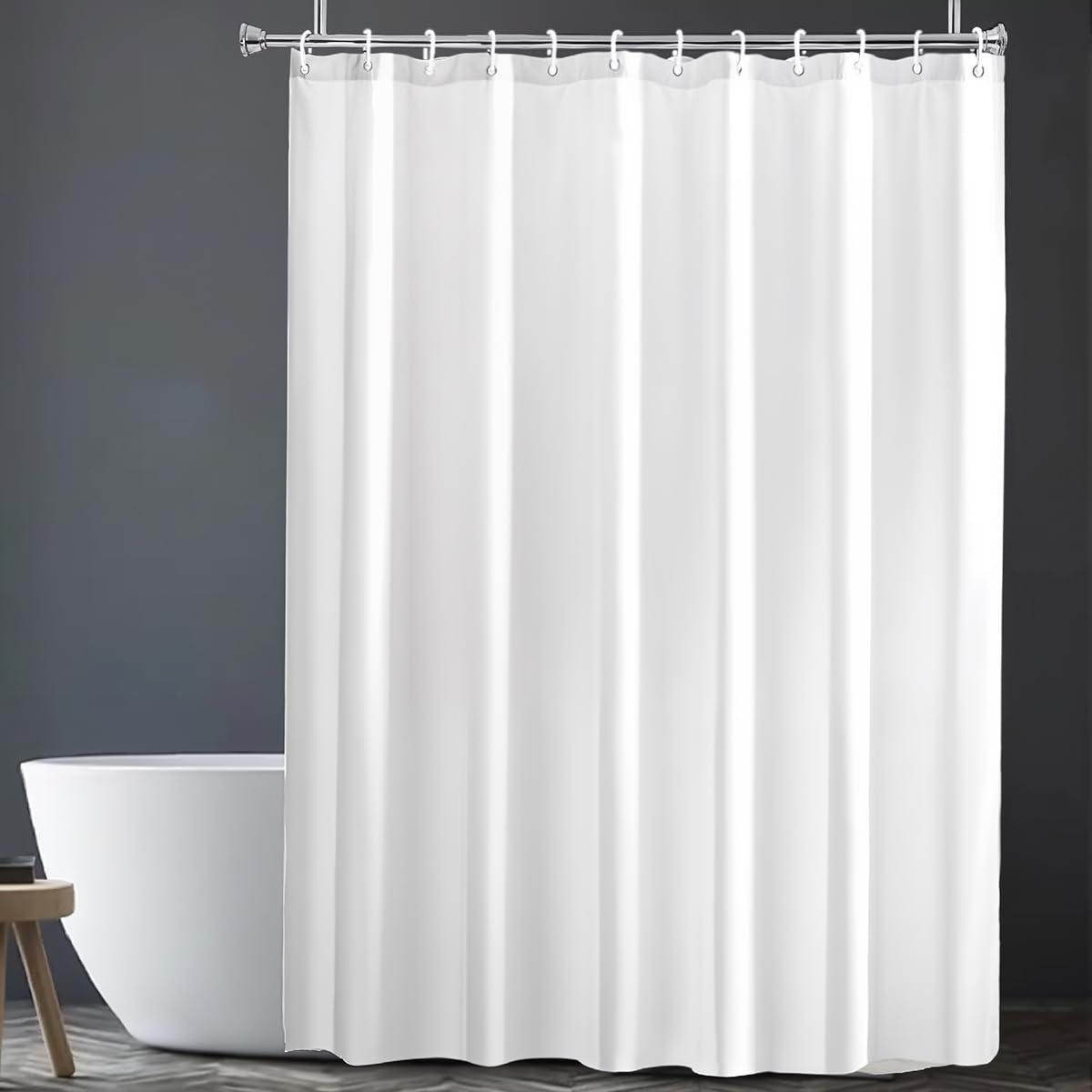 HOMTRYLIC White Shower Curtain W240 x L200cm Plain Fabric Shower Curtain for Bathroom Water Repellent Long Bath Shower Curtain Set with 14 Hooks