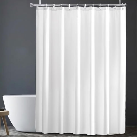 HOMTRYLIC White Shower Curtain W240 x L200cm Plain Fabric Shower Curtain for Bathroom Water Repellent Long Bath Shower Curtain Set with 14 Hooks