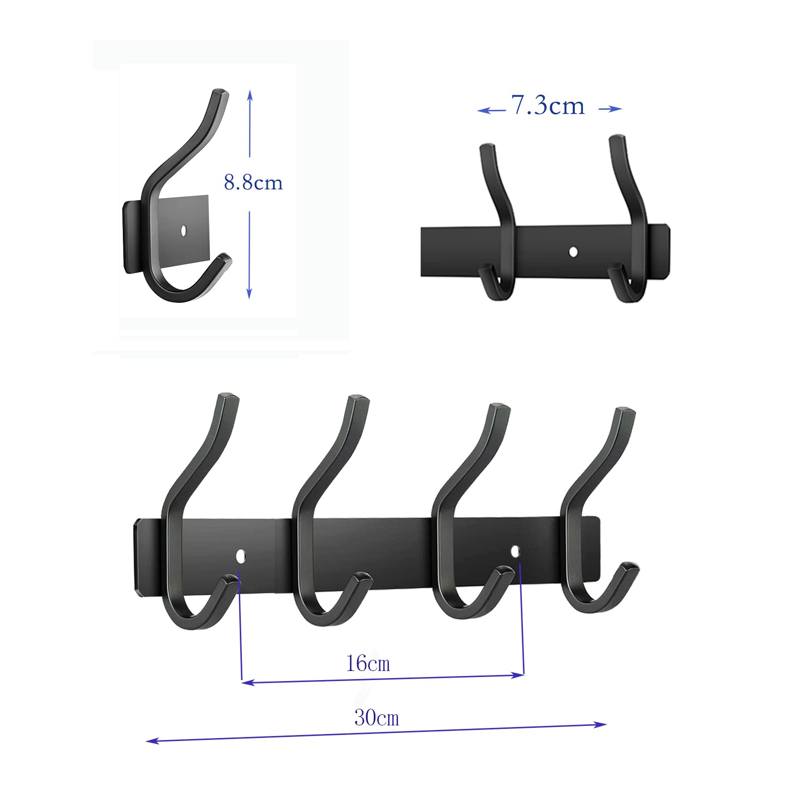 MEIJO Coat Hooks Wall Mounted, Coat Rack Wall Mounted Stainless Steel with 4 Hooks Heavy Duty Coat Hooks for Door, Bedroom, Bathroom, Kitchen