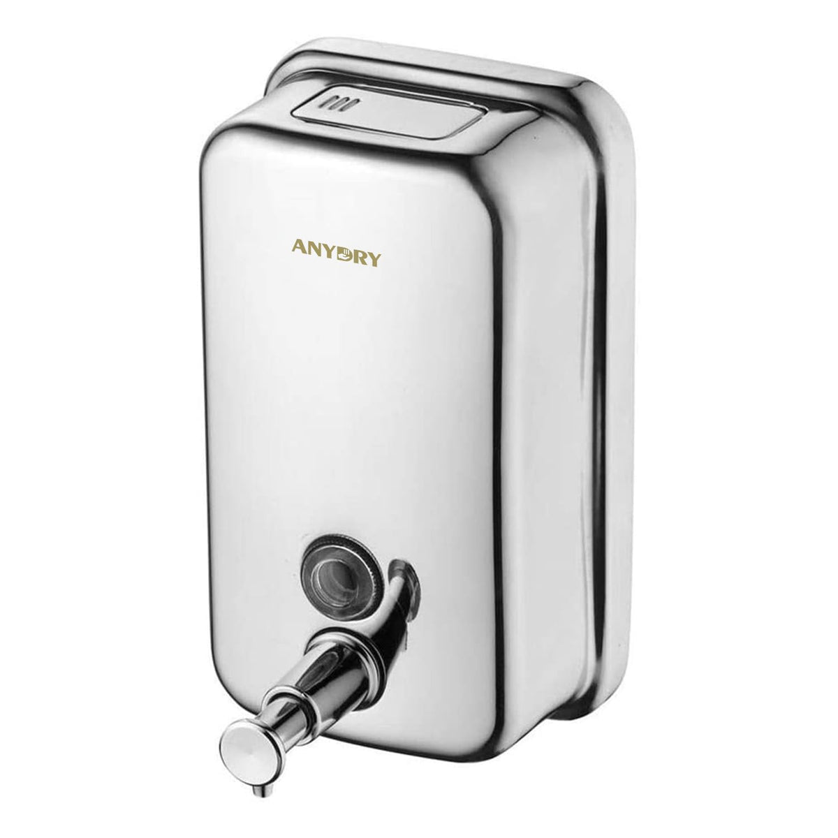 anydry Stainless Steel Wall-Mounted Manual Soap Dispenser, 500ml Capacity, Elegant Polished Design Dispenser