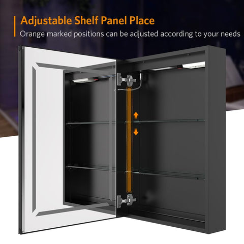 Quavikey® Black Bathroom Mirror Cabinets with Shaver Socket and Light, 50x70 cm LED Illuminated Bathroom Wall Cabinet with Mirror, Anti Fog