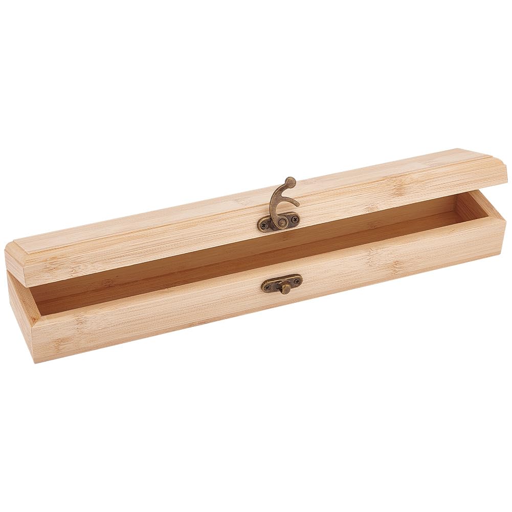 OLYCRAFT Unfinished Wooden Box Wood Branding Iron Box Rectangle Pencil Bamboo Boxes Unpainted Storage Boxes with Hinged Lid and Front Clasp for