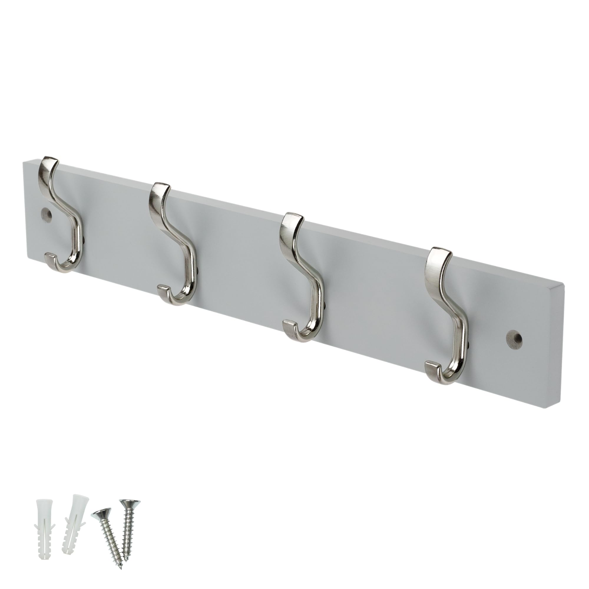 keypak Wall-Mounted Coat Rack – 4 Nickel Hooks on Stylish 38cm Grey Wood