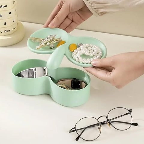 ARFUKA Glasses Holder Stand with Double-Layer Tray Fun Decor Organizer for Eyeglasses, Sunglasses & Jewelry - Nightstand/Desktop Storage Green