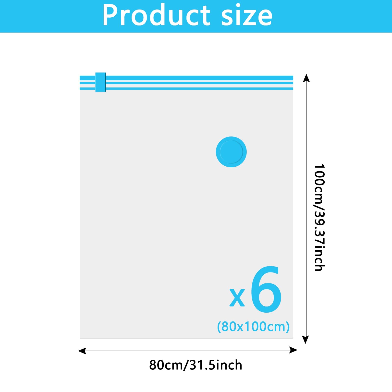 Vacuum Storage Bags - 6 Pack 80X100CM Extra Large Reusable Strong Space Saver Compression Bags
