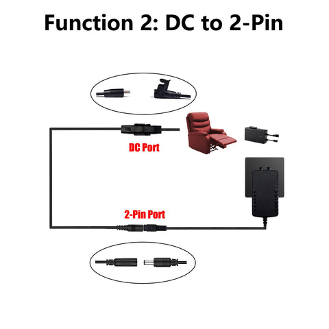 STAIGO DC to Flat-Round Pin Transformer Cable Used for Electric Recliner Lift Chair Sofa Transformer Power Supply Recliner Battery Transform Cable