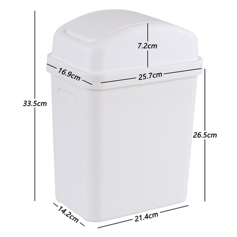 Ikando 7 L Small Swing Top Garbage Can, Plastic Bathroom Trash Can with Lid, White