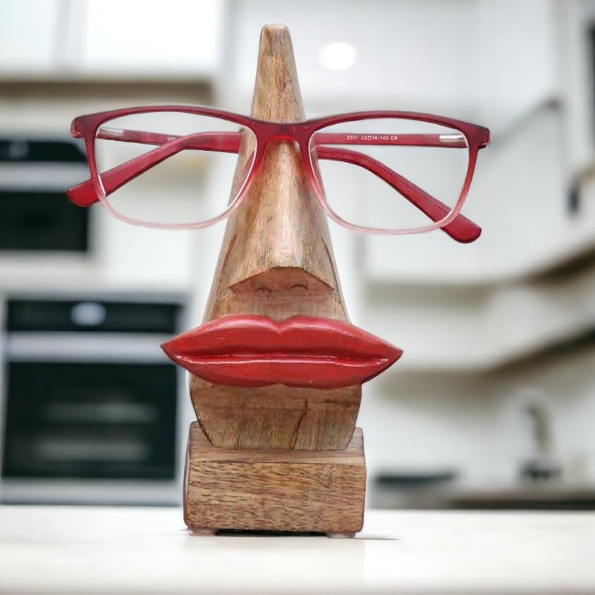 Ajuny Wooden Glasses Holder Decorative Lip and Moustache Design Set of 2
