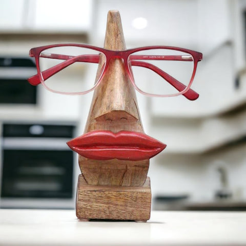 Ajuny Wooden Glasses Holder Decorative Lip and Moustache Design Set of 2
