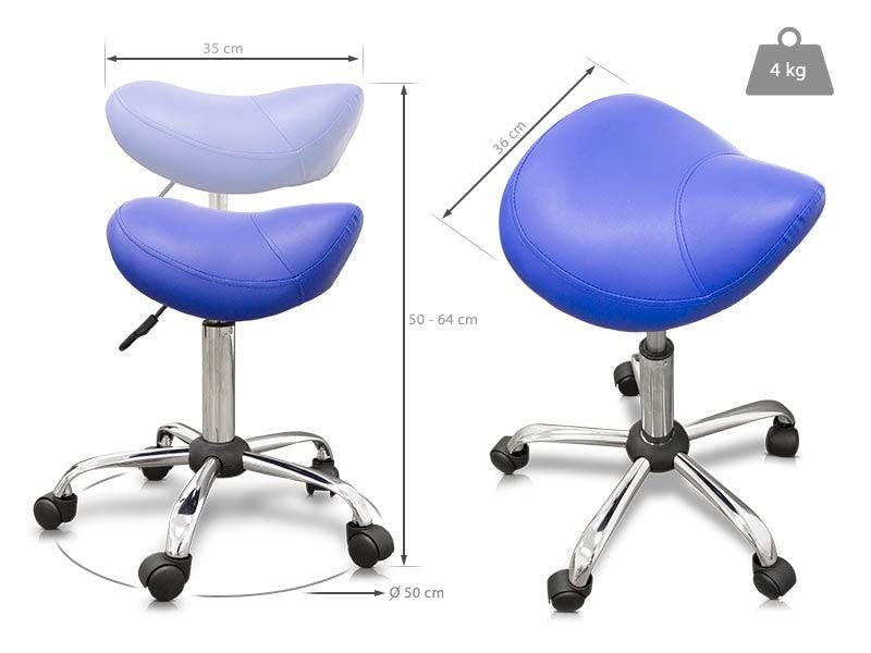 QUIRUMED Ergonomic Pony Stool with Steel Base, Orange, Upholstered in Leatherette, Adjustable Height, Padded Seat, Swivel Wheels, Up to 150 kg