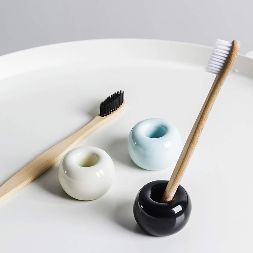 2 Pcs Ceramic Toothbrush Holder Stand, Mini Handmade Couple Toothbrush Storage, Can be used as a pen holder (White)