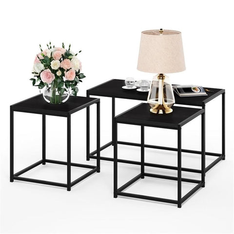 Furinno CAMNUS Coffee Table, Metal Frame Modern Coffee Table and Side Tables Set, Toolless Side Table Sets, for Living Room, Bedroom, Home Office