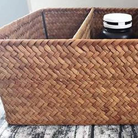 Giilayky 3-Section Wicker Baskets for Shelves, Hand-Woven Seagrass Storage Baskets Toilet Paper Basket