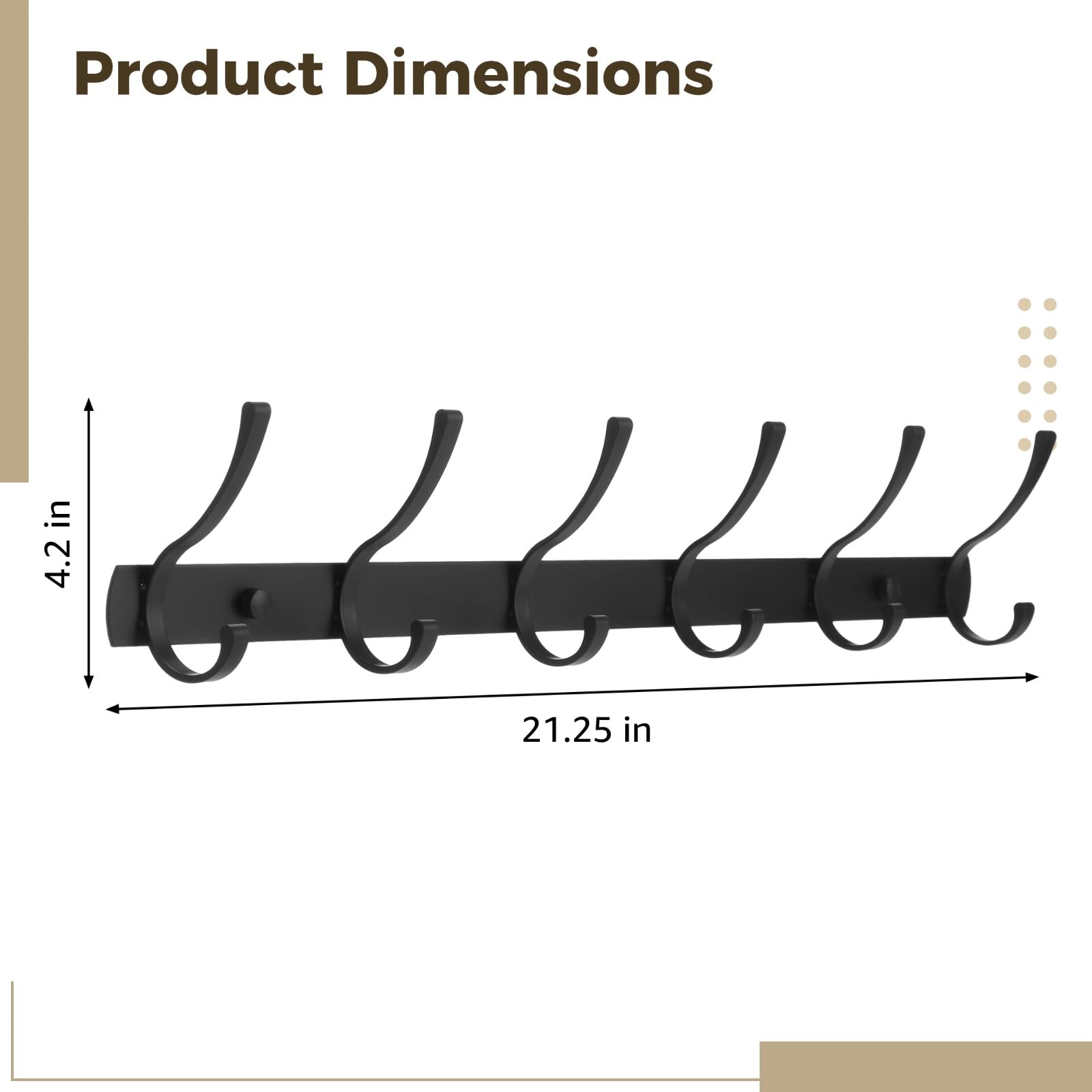 YAGOKKI Wall Mounted Coat Rack, 17.3 in Heavy Duty Coat Rack with 6 Double Hooks, Space Aluminum Rail for Hanging Coats, Hats, Bags