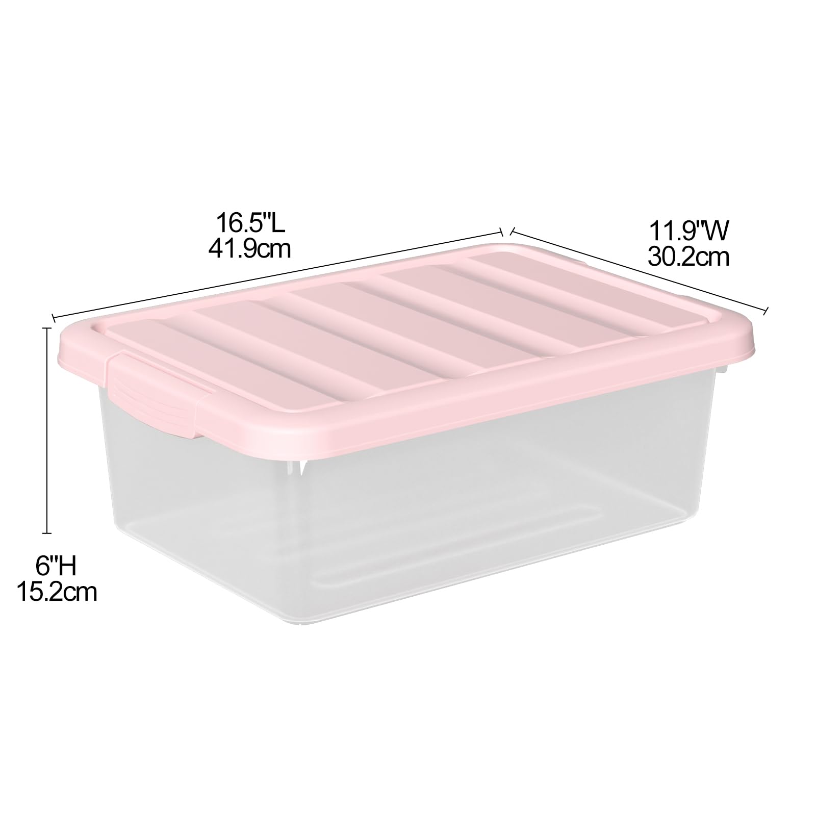 Waikhomes 2 Pack 16 L Under Bed Latching Box, Clear Box with Pink Lid
