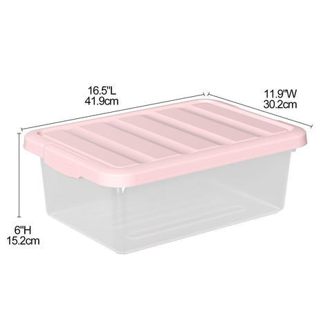 Waikhomes 2 Pack 16 L Under Bed Latching Box, Clear Box with Pink Lid