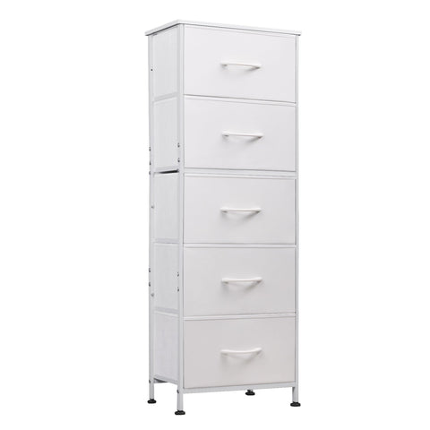 WLIVE White Chest of Drawers, 5 Fabric Drawers Tall Narrow Dresser Bedroom