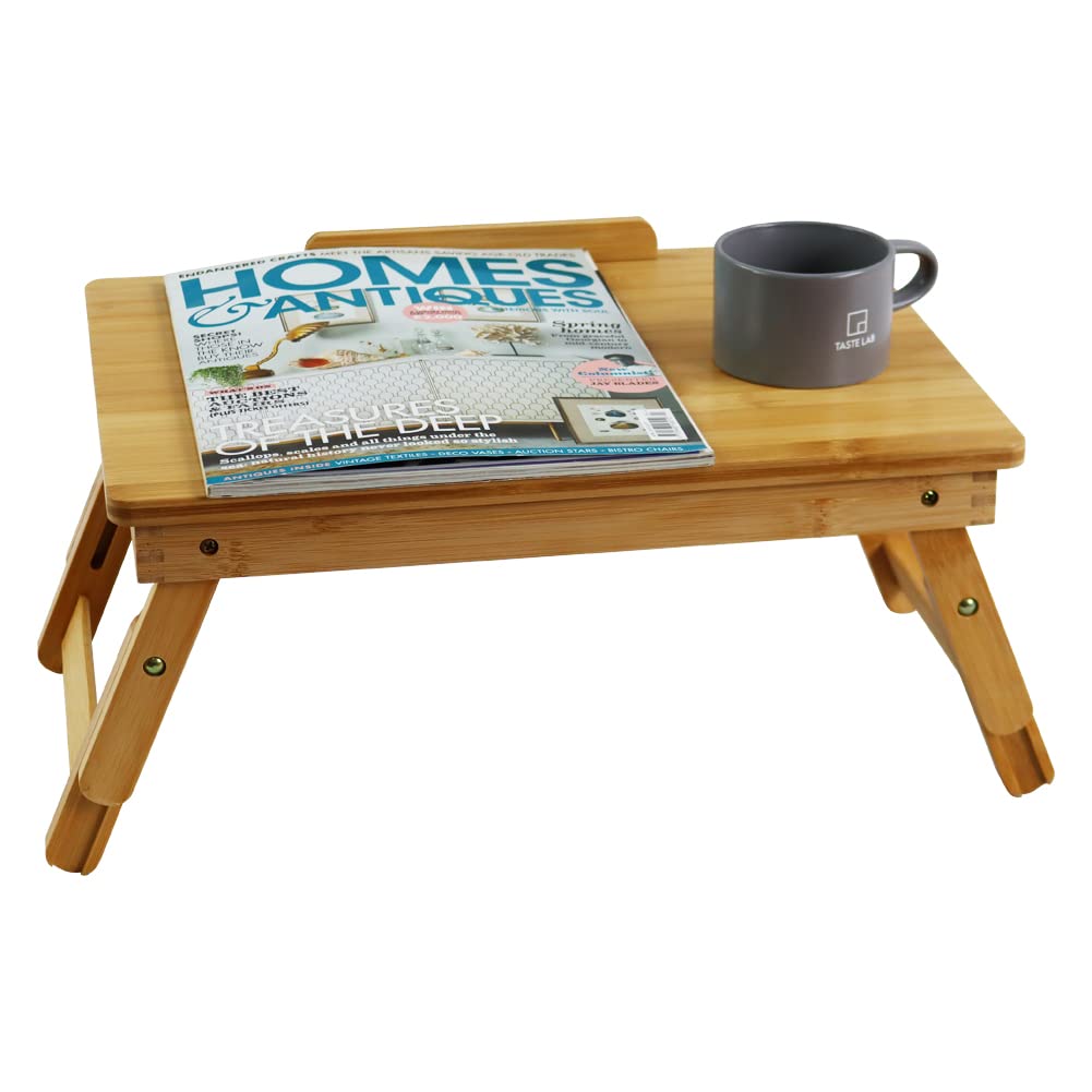 WKWKER Bamboo Laptop Desk With Folding Legs Tilting Surface Workstation Table Adjustable Laptop Stand Bed Tray For TV Sofa Study Computer Ipad Book