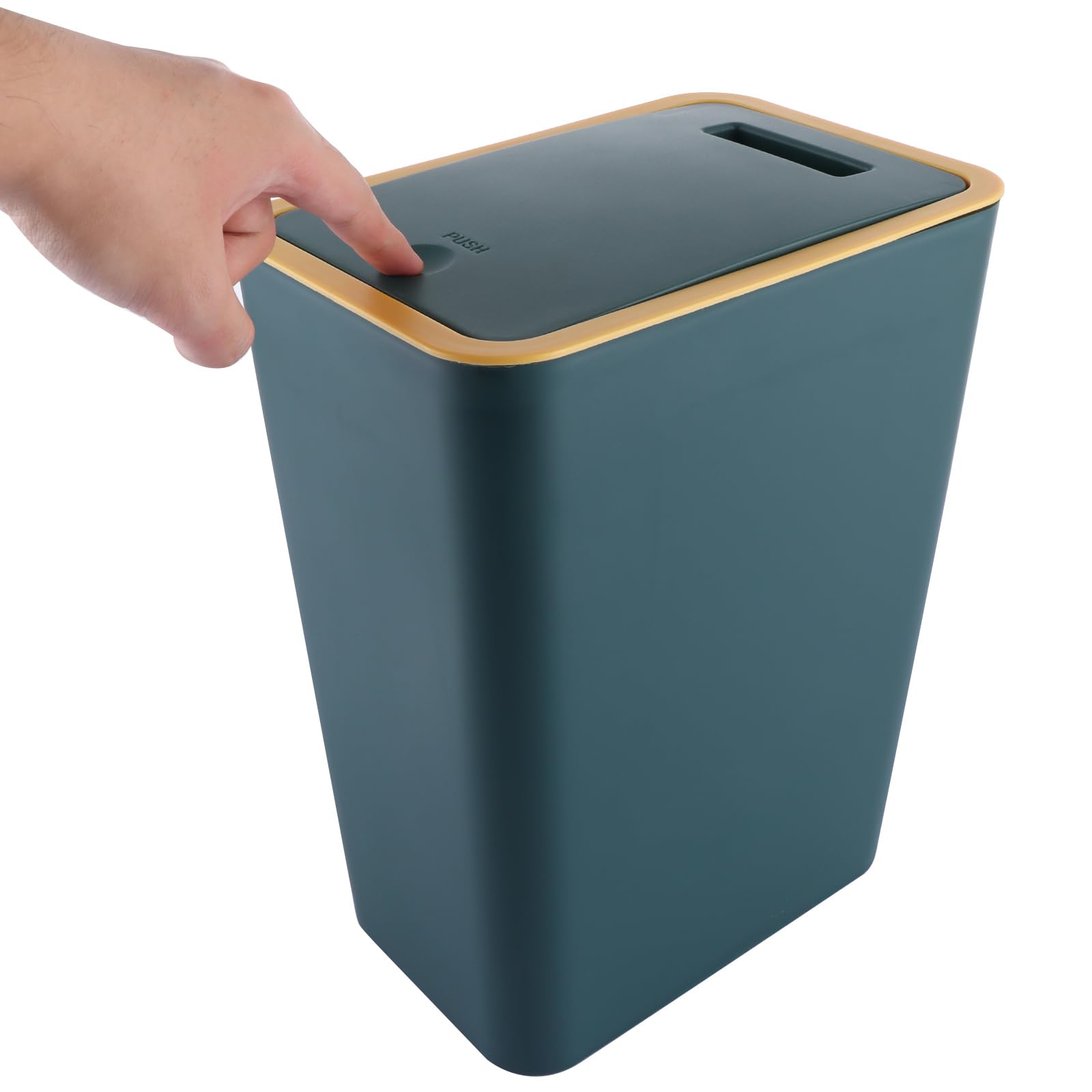 AHAQU 12L/2.6 Gallon Garbage Bin with Lid, Push Button Rubbish Bin for Kitchen, Plastic Slim Trash Can Dustbin for Bathroom, Bedroom, Living Room