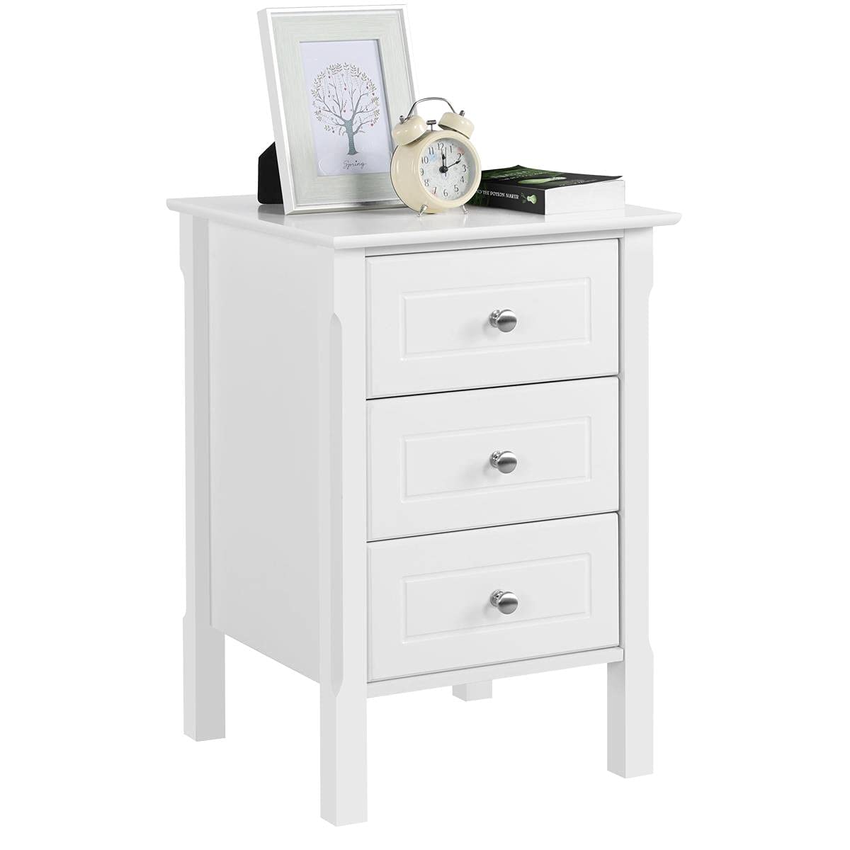 Yaheetech Bedside Table with 3 Drawers, White