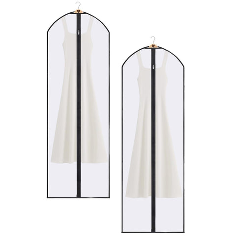 BRITECO 2 Pcs Dress Bags Covers Long, Wedding Dress Garment Bag with Clear Window, Heavy-Duty Zipper, Durable Fabric, Perfect for Travel and Storage