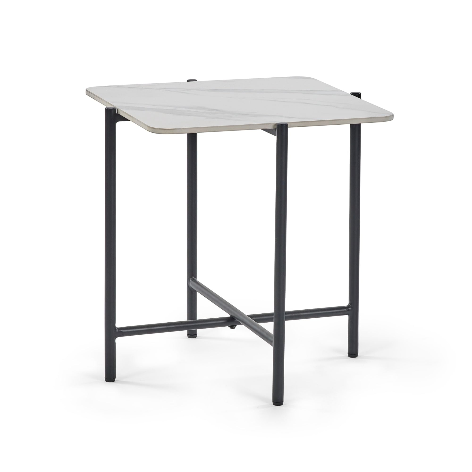 Julian Bowen Siena Square End Table, White Marble Effect - H55 x W50cm