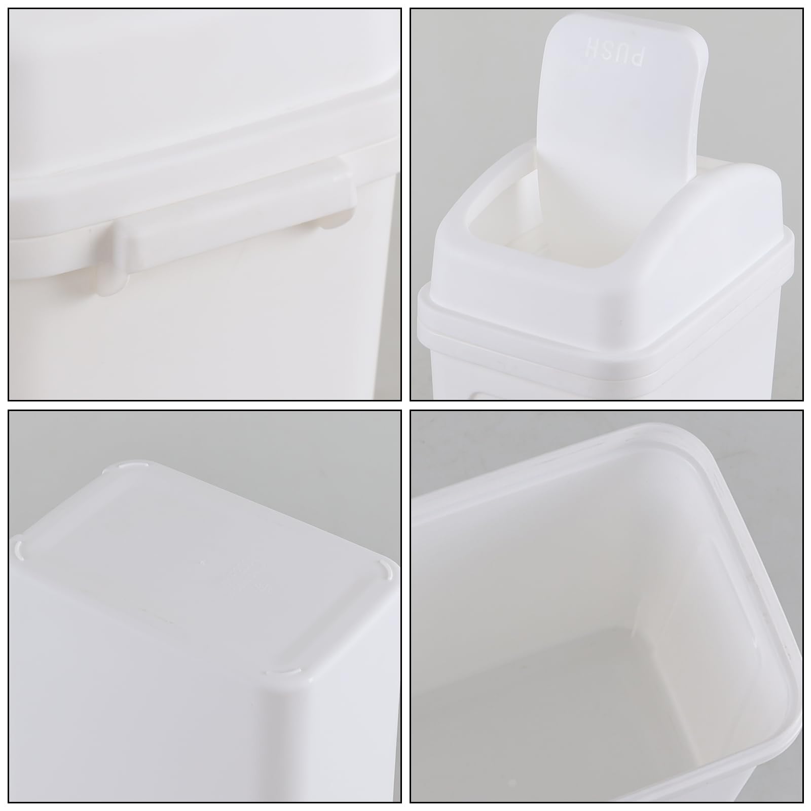Ikando 7 L Small Swing Top Garbage Can, Plastic Bathroom Trash Can with Lid, White