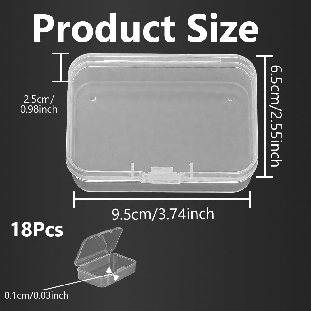 WYAN 18Pcs Transparent Boxes, Bead Storage Box, Containers Rectangle, Containers Box Case with Flip-Up Lids, Storage Containers