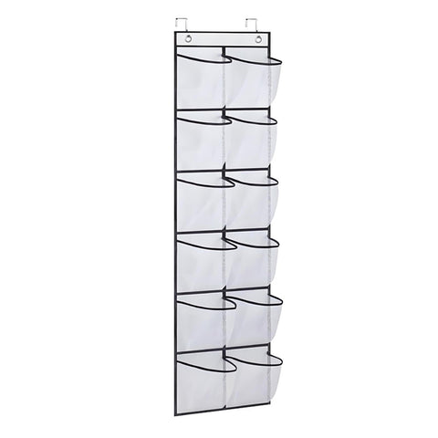 Nolvireth Hanging Shoe Storage, Over Door Shoe Storage Organizer, 12 Mesh Pockets, 2 Metal Hooks, Space Saving Shoe Holder