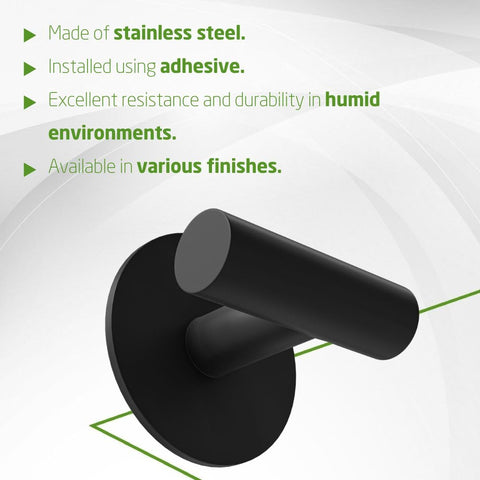 Amig - Self-Adhesive Bathroom Towel Hook Mod. 6 | Wall-Mounted Towel Hook Screwless Adhesive | 60 x 55 x 65 mm | Stainless Steel | Matt Black
