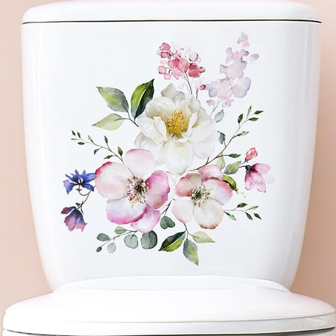 Flowers Toilet Seat Lid Stickers, Toilet Lid Cover Decals Self-Adhesive Removable Bathroom Wall Sticker Flower Pattern for Restroom WC Decorations