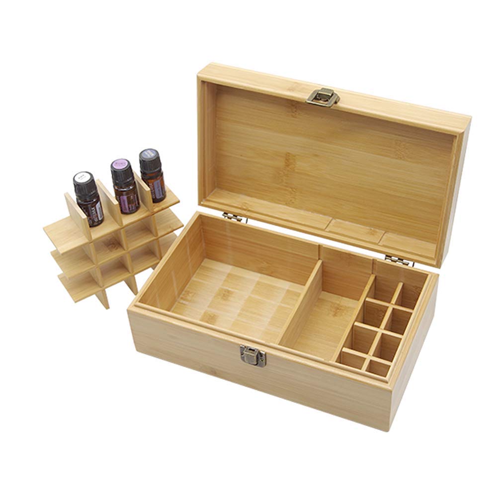Bamboo Storage Box for Aromatherapy Essential Oil - Wooden Box for 25 Bottles - Ideal Organizer for Travel and Presentation #A
